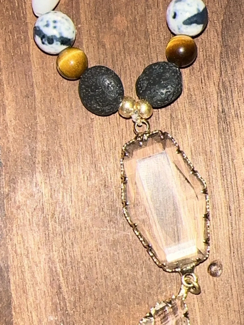 Bohemian Shimmer HangCharm (Web Jasper, Leopard Jasper, Tiger’s Eye, Lave Stone)